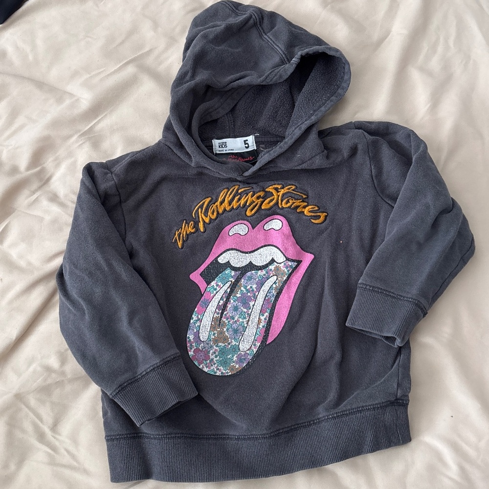 Cotton On Gray Rolling Stone Floral Hoodie Sweatshirt Size 5
